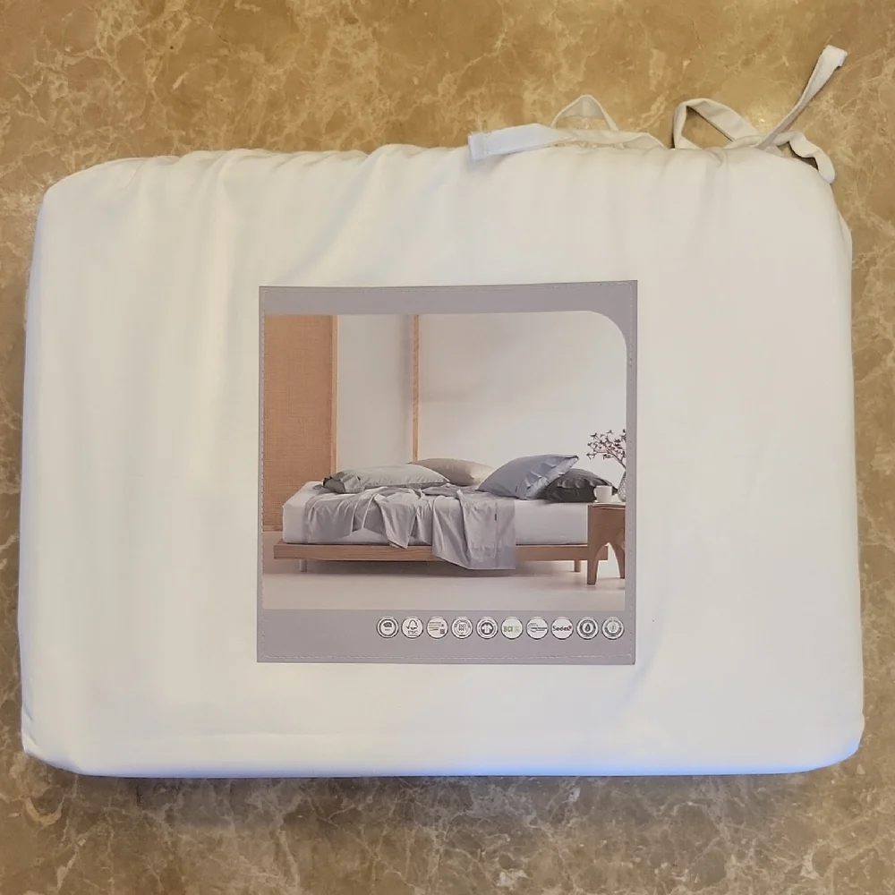 HB CLOUDLAND Elegant Queen 100% Bamboo Sateen White Bed Sheets. Hypo-allergenic